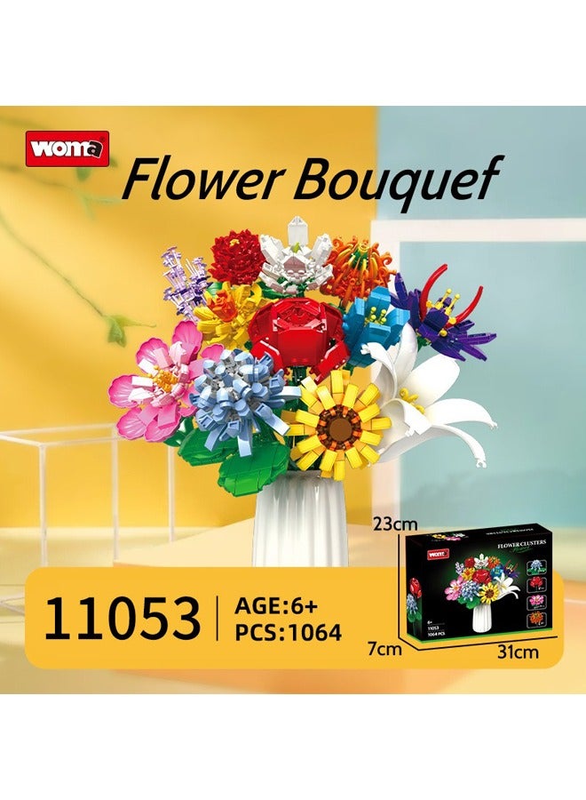 Bricks Flower Bouquet Building Sets（Not Included Vase ）, Artificial Flowers Building Kits, Flower Building Blocks for Kids 6+Years - Image 2