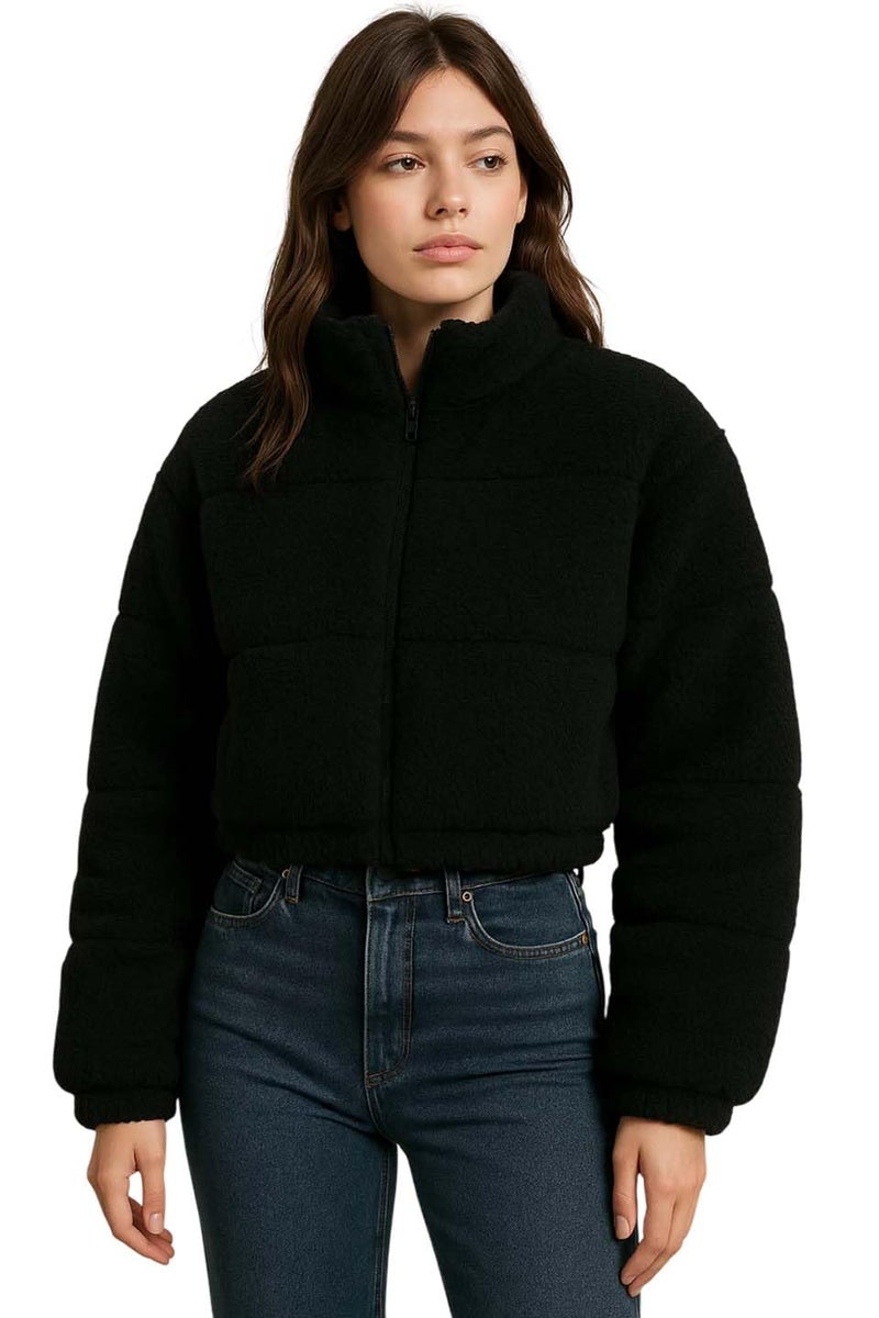 KOTTY Women’s Coral Collar Soft Warm Winter Jacket for Women(Black,L) KTTWOMENSJACKET373L - Image 1