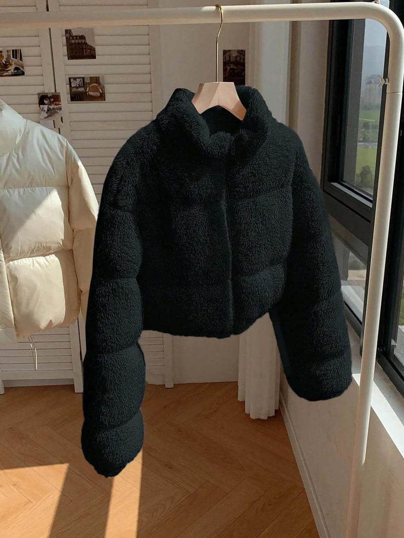 KOTTY Women’s Coral Collar Soft Warm Winter Jacket for Women(Black,L) KTTWOMENSJACKET373L - Image 2