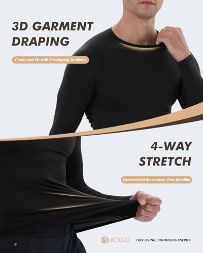BOOJO 5 Pack Long Sleeve Compression Shirts for Men - Black Quick Dry Workout Base Layer Undershirt Top for Athletic Gym Running - Image 4