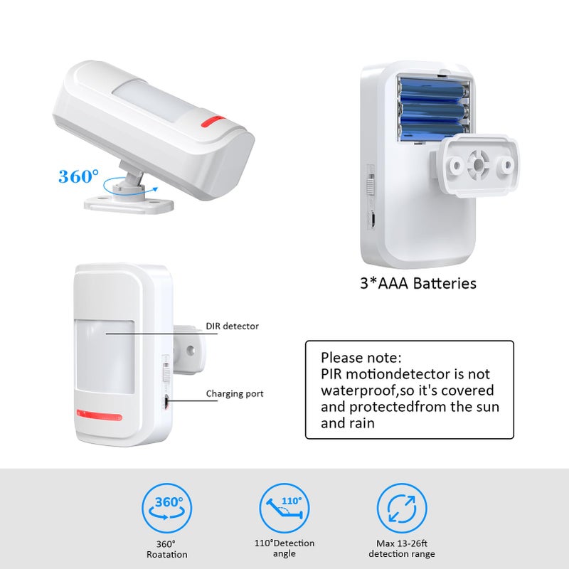 METAK Motion Sensor Door Chime, METAK Wireless Motion Detector Alarm Indoor for Business When Entering/Home Doorway/Store Entrance/Garage Security, Pet/Elderly/Dementia Monitoring Buzzer,PIR Door Entry Bell - Image 2