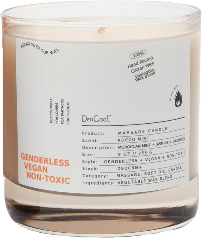 MASSAGE SOY WAX CANDLE (ROCCO MINT, 9 OZ | 255 G) MOISTURIZING BODY OIL CANDLES FOR WOMEN, MEN & ROMANTIC COUPLES, SENSUAL MASSAGE CANDLE FOR DATE NIGHT, ESSENTIAL OIL, CLEAN, NON-TOXIC