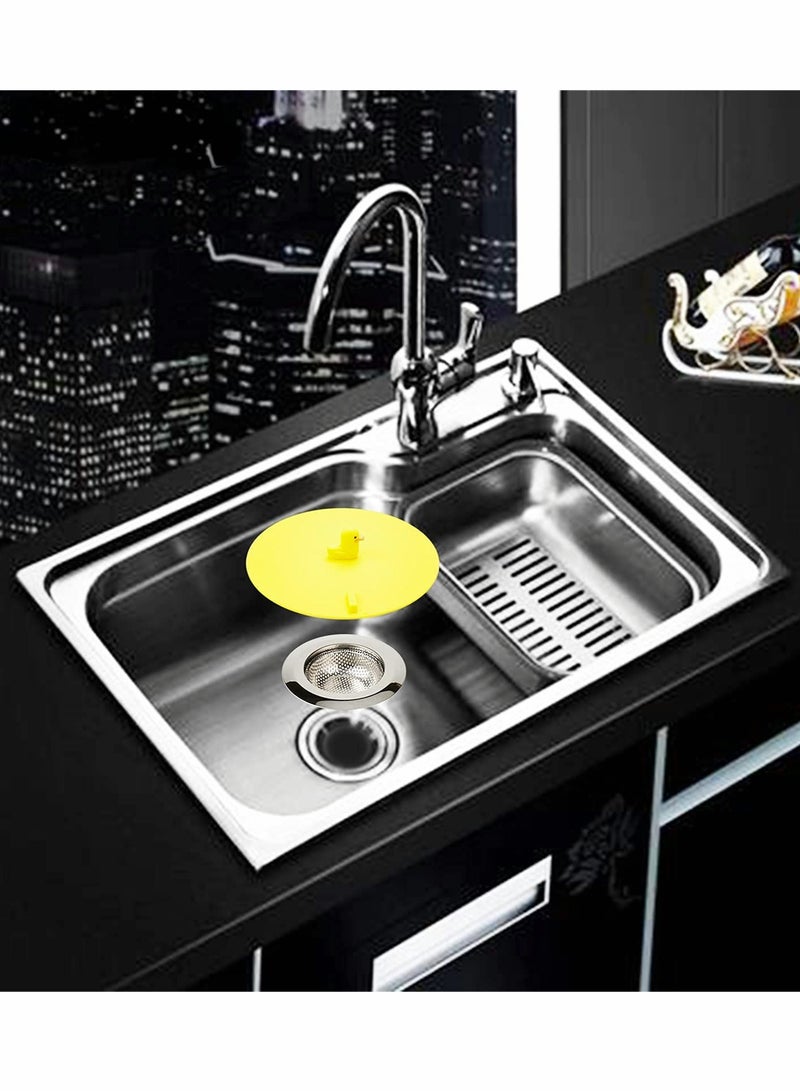KASTWAVE سلة تصريف حوض، 4 قطع لحوض المطبخ وسدادة، غطاء سدادة تصريف حوض سيليكون عالمي، 4.5 بوصة مصفاة ستيانلس ستيل لحوض التصريف، سدادات حمام - Image 3