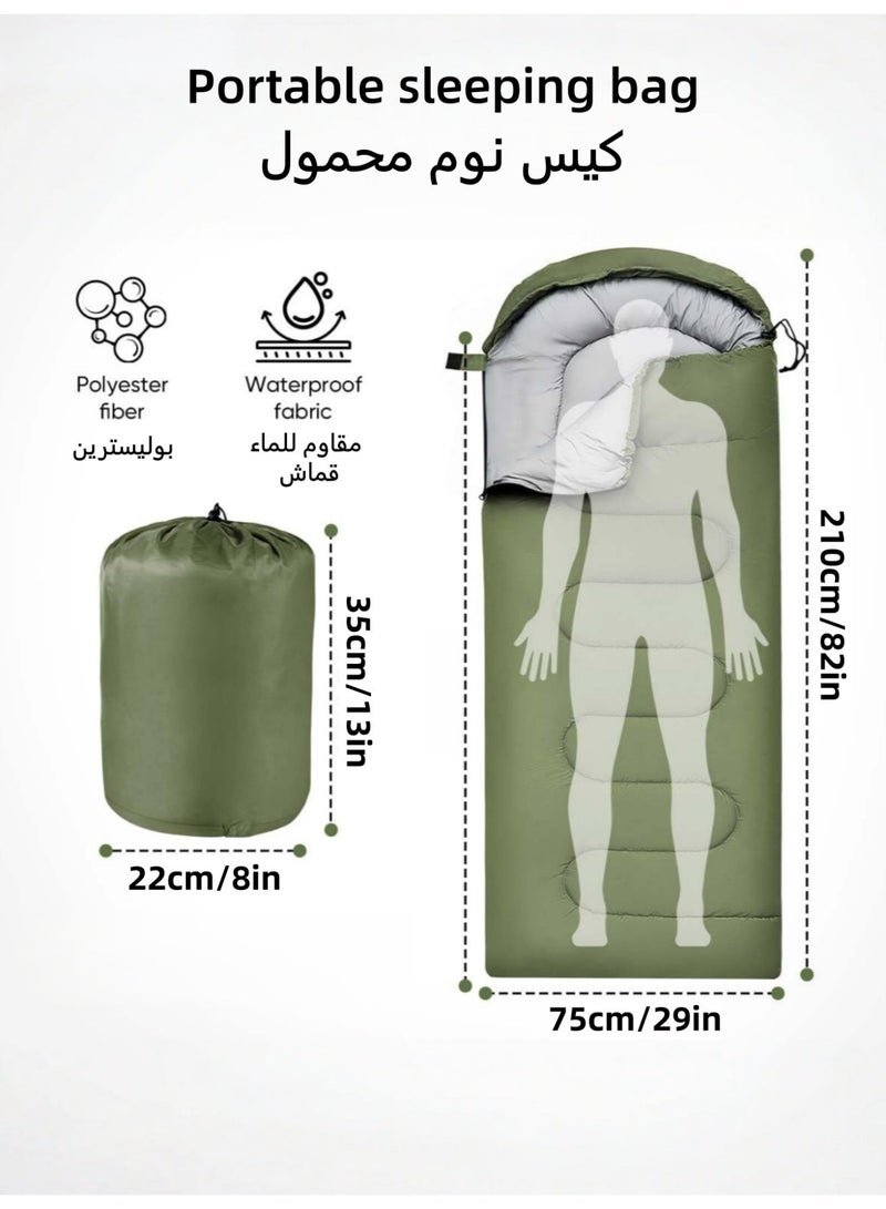Portable waterproof sleeping bag, lightweight camping sleeping bag, 210cm*75cm, all-season sleeping bag, suitable for both warm and cold weather, comes with a storage bag, can be used indoors and outdoors, microfiber filling, suitable for children, teenagers and adults, suitable for backpacking/hiking/camping/mountaineering. - Image 1