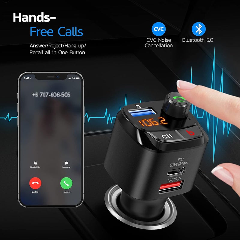 nulaxy جهاز إرسال FM بلوتوث 5.0 للسيارة، QC3.0 و USB-C PD 18W، محول راديو بلوتوث لاسلكي، مشغل موسيقى، مجموعة السيارة مع معزز الباس، مكالمات بدون استخدام اليدين - NX12 - Image 5