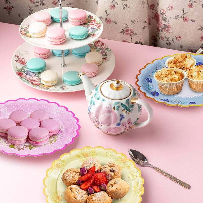 Tyzarglef 48 PCS Floral Paper Plates for Tea Party Decorations  9 inch Disposable party plates for Bridal Shower  Garden Party  Wedding  Mother's Day Afternoon Tea Party - Image 3