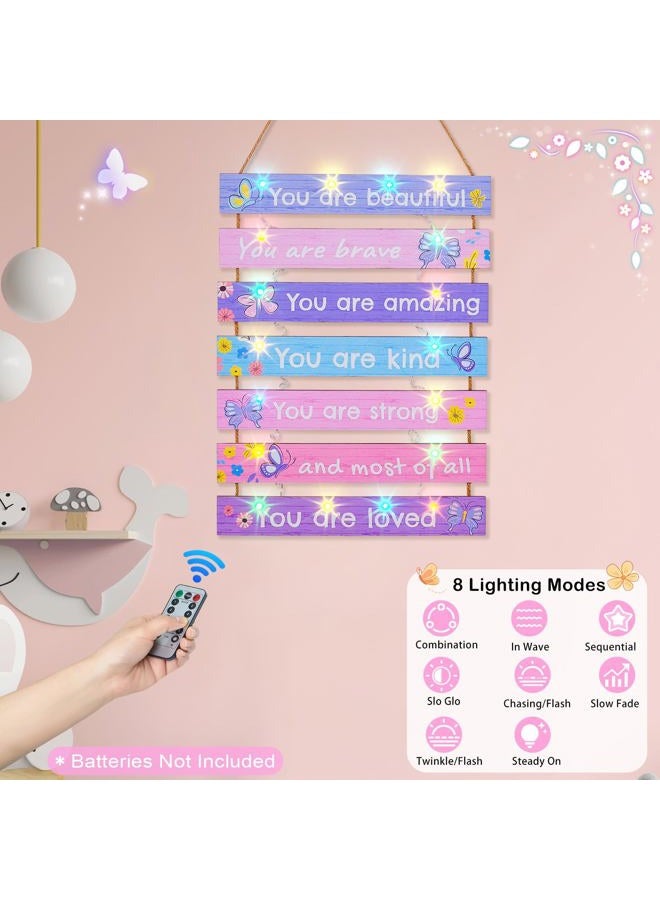 FIOBEE Girls Room Décor for Teen Girls Boys with LED Light Wall Decor for Bedroom Motivational Inspirational Wall Art Girl Room Decoration for Kids Studyroom, 8 Kinds of Lights, Purple Butterfly - Image 4