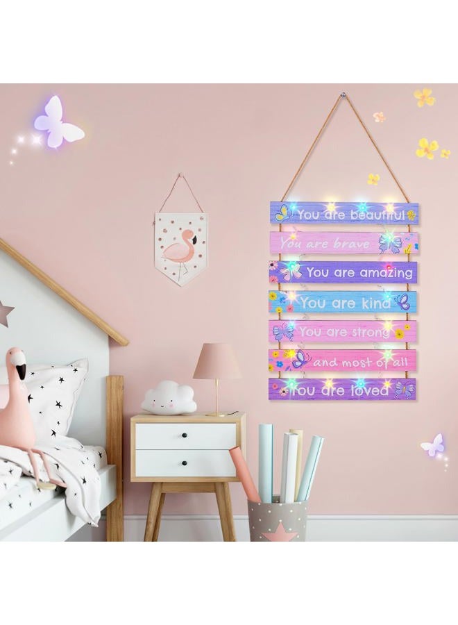 FIOBEE Girls Room Décor for Teen Girls Boys with LED Light Wall Decor for Bedroom Motivational Inspirational Wall Art Girl Room Decoration for Kids Studyroom, 8 Kinds of Lights, Purple Butterfly - Image 3