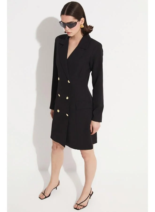 جون June Double Breasted Closure Jacket Dress Black