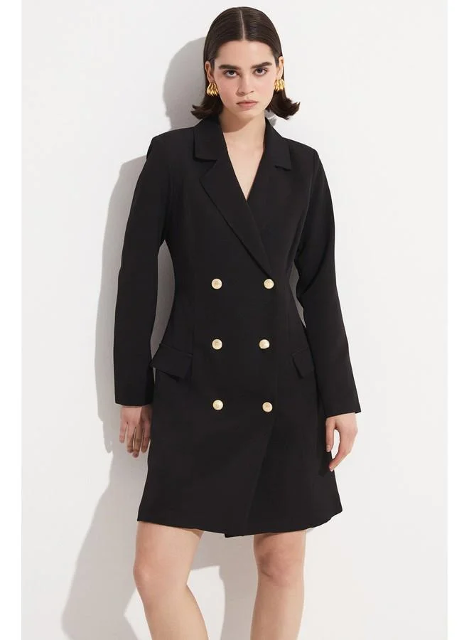 جون June Double Breasted Closure Jacket Dress Black