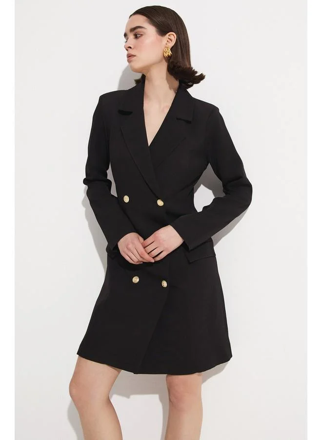 جون June Double Breasted Closure Jacket Dress Black