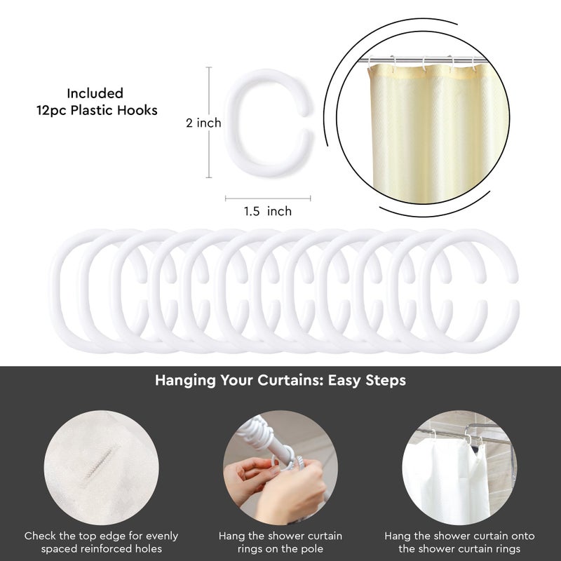 Encasa XO مجموعة حمام إنكاسا XO | ستارة دش مقاومة للماء 7 قدم - (183x213 سم)، 12 خطاف متضمن مع سجادة حمام قطنية مضادة للانزلاق (80x50 سم) وسجادات كونتور على شكل U (45x45 سم) | مجموعة ZZ كريمي - Image 4