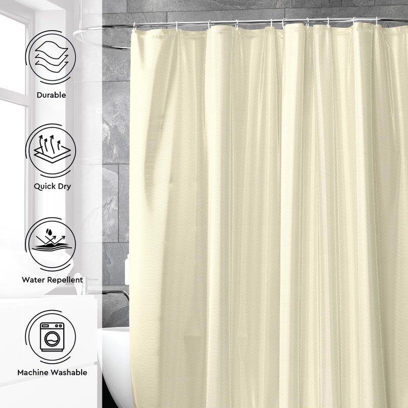 Encasa XO مجموعة حمام إنكاسا XO | ستارة دش مقاومة للماء 7 قدم - (183x213 سم)، 12 خطاف متضمن مع سجادة حمام قطنية مضادة للانزلاق (80x50 سم) وسجادات كونتور على شكل U (45x45 سم) | مجموعة ZZ كريمي - Image 5