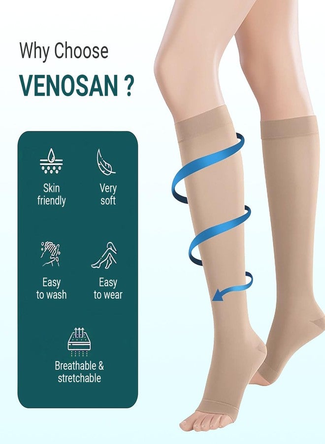 فينوسان جوارب ضغط طبية VENOSAN 100 ذات مظهر طبيعي لدعم الدوالي، وتحسين الدورة الدموية في الساق وتخفيف الألم، من الفئة 2، مفتوحة الأصابع، مثالية للرجال والنساء، أسفل الركبة، 23-32 ملم زئبق (الفئة 2 AD، S) - Image 2