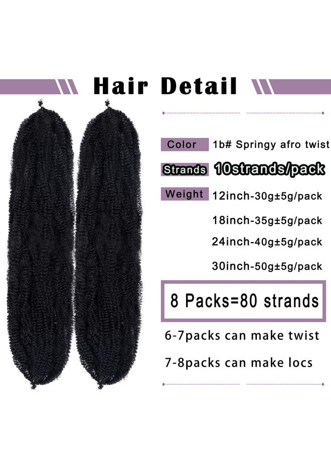 Marley Hair 24 Inch 8 Packs Pre Separated Springy Afro Twist Hair Marley Twist Braiding Hair For Faux Locs Crochet Hair Synthetic Protective Spring Twist Hair Extensions For Women (1B)