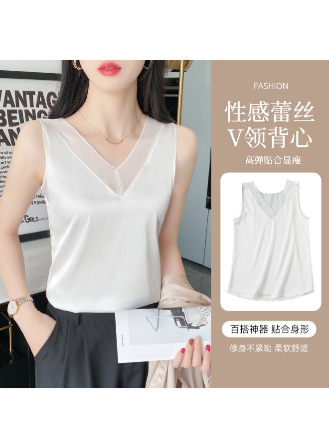 Modal Lightweight Solid Color Elegant Lace V-Neck Ice Silk Premium Layering Piece Wearable Outerwear - Image 3