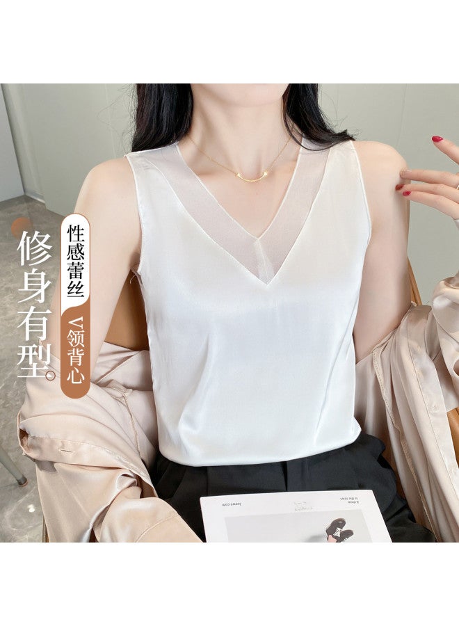 Modal Lightweight Solid Color Elegant Lace V-Neck Ice Silk Premium Layering Piece Wearable Outerwear - Image 2