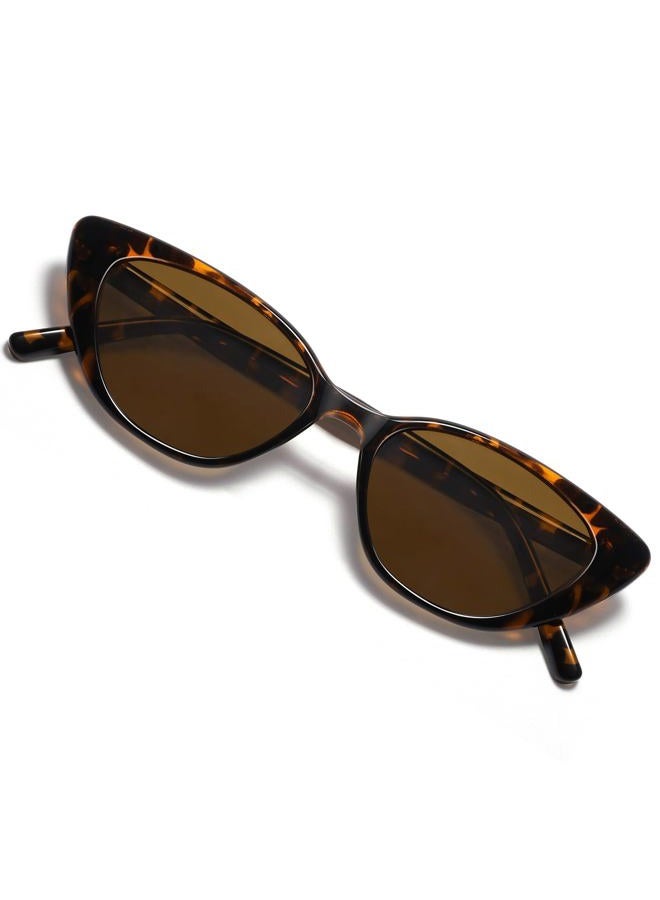 MACJERO Narrow Small Retro Polarized Cat Eye Sunglasses for Women Trendy Driving Glasses, Tortoise, Small - Image 3