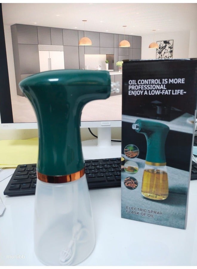 Electric Oil Sprayer for Cooking 240 ml Olive Oil Mister Fine Spray Automatic Oil Sprayer Dispensing Bottle Suitable for Air Fryer Salad Kitchen Baking Frying Grilling BBQ (Transparent Glass Body, Green) - Image 1