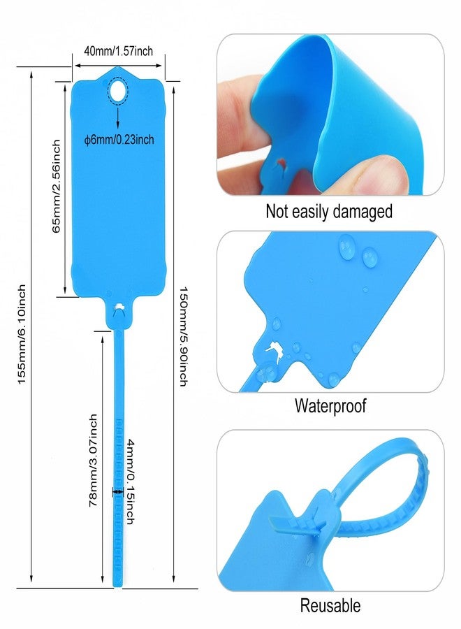 LeadSeals 100pcs Blank Plastic Tags for Labeling Reusable Hanging Tags Ties Key Tags Storage Tags Waterproof Plastic Mark Label Writable Hang Sign (Blue) - Image 3