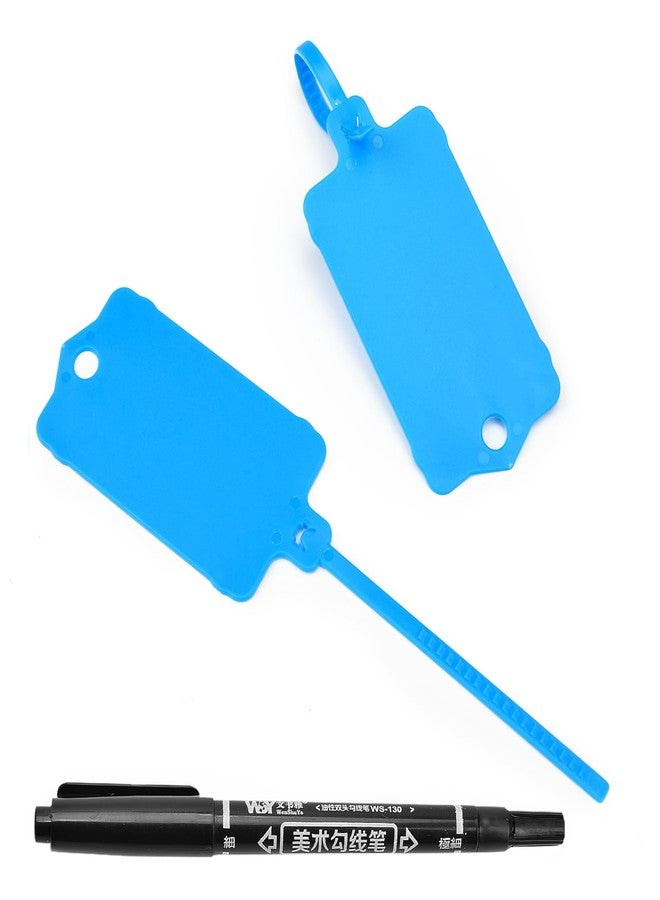 LeadSeals 100pcs Blank Plastic Tags for Labeling Reusable Hanging Tags Ties Key Tags Storage Tags Waterproof Plastic Mark Label Writable Hang Sign (Blue) - Image 1