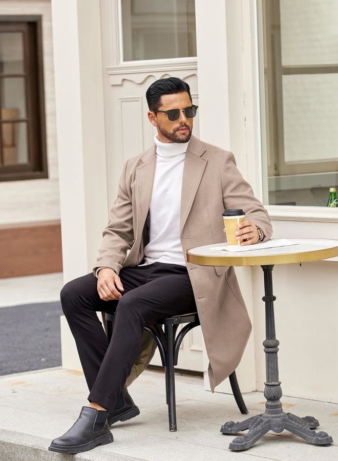 COOFANDY Mens Trench Coat Long Casual Single Brested Overcoat Winter Notched Collar Wool Blend Pea coat With Pockets, Khaki, L - Image 3