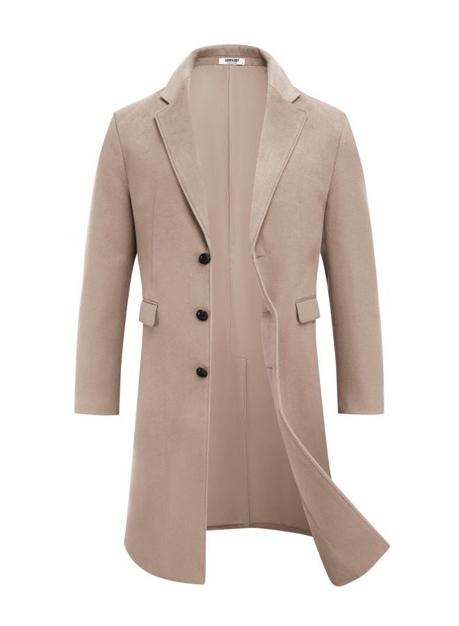 COOFANDY Mens Trench Coat Long Casual Single Brested Overcoat Winter Notched Collar Wool Blend Pea coat With Pockets, Khaki, L - Image 5