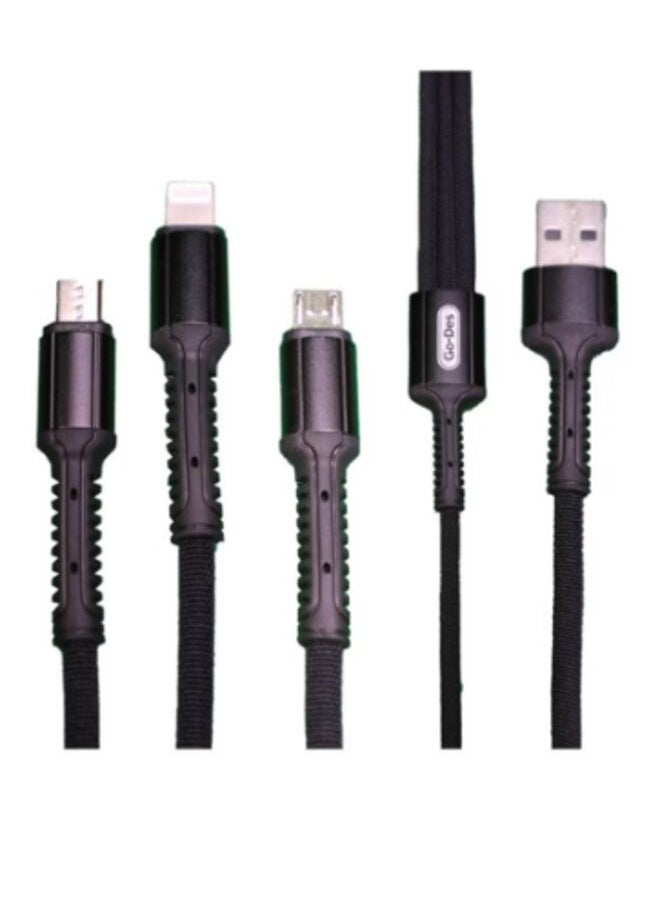 جو-ديز - كابل USB للشحن السريع ومزامنة البيانات 3 في 1 أسود - Image 1