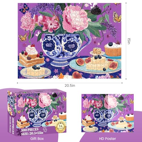 DAGIRT 500 Piece Jigsaw Puzzles for Adults Elegant English Tea Party Puzzles Fun and Challenging Puzzle for Family Time Relaxing Gift for AdultsSeniors Age 12 205 x 15 in - Image 5