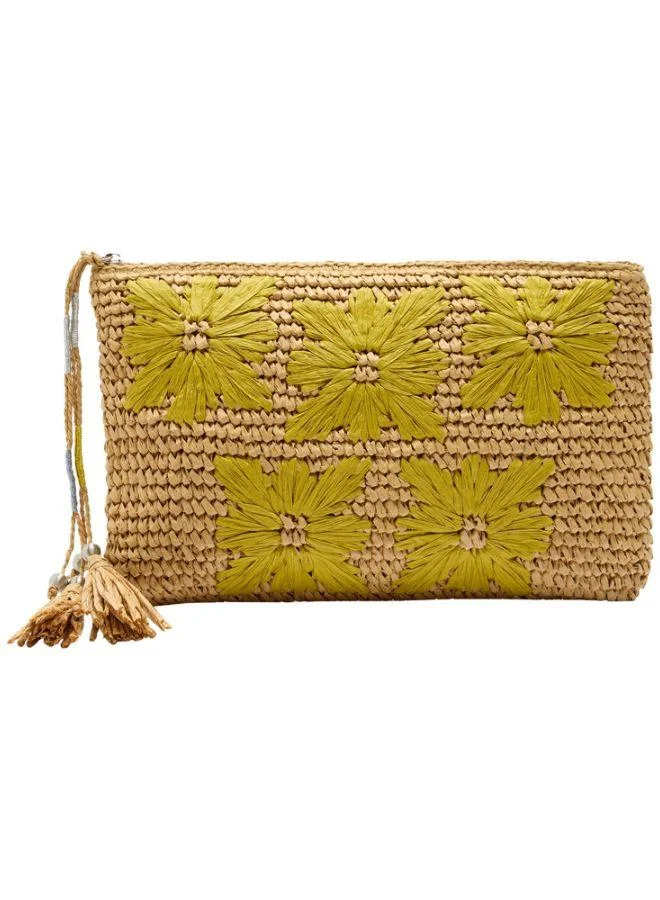 PARFOIS Straw-Effect Envelope Bag With Floral Detail