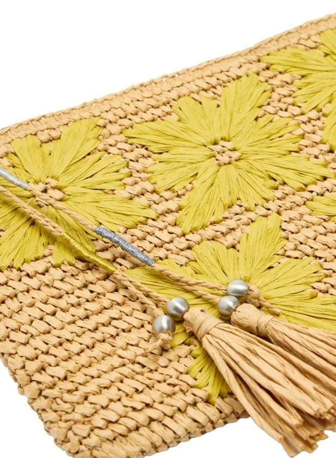 PARFOIS Straw-Effect Envelope Bag With Floral Detail