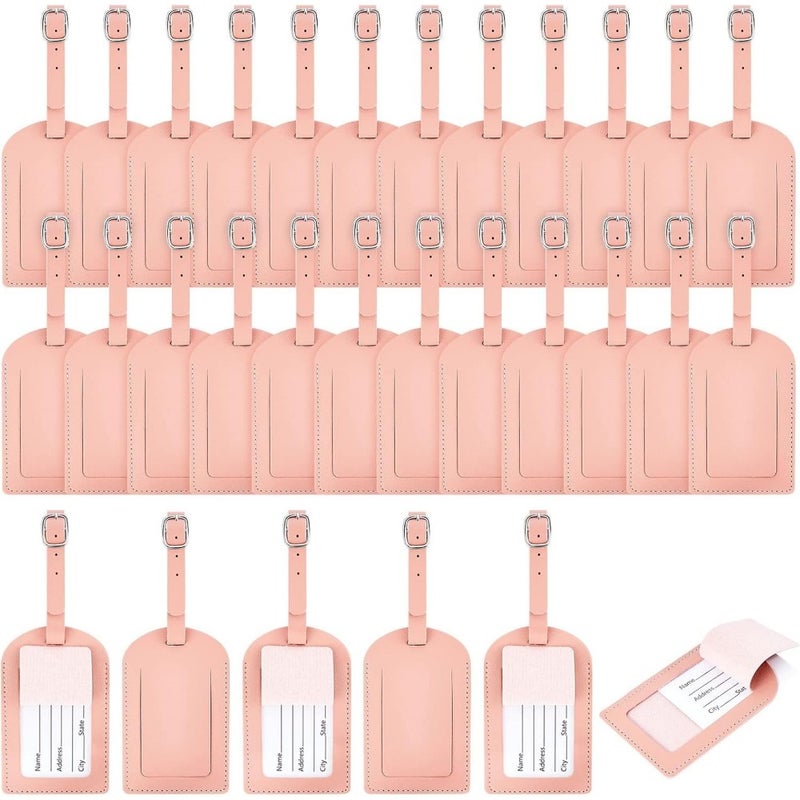 30 Pieces Leather Luggage Tag Set Durable Brown Genuine Leather Travel Bag ID Tags for Suitcases Backpacks Luggage Ideal Bulk Gift - Image 1