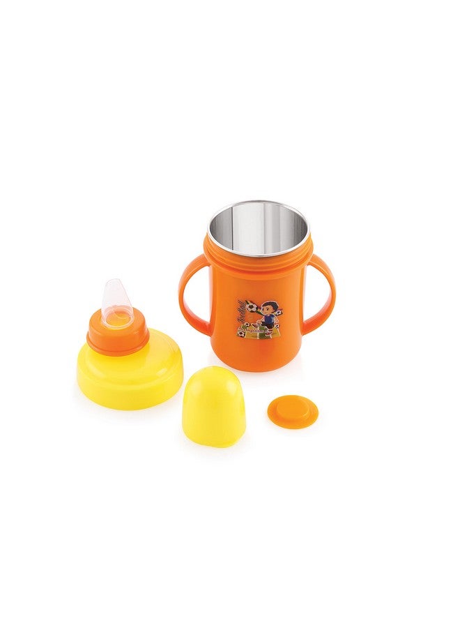 Nabhya Hippo Big 350 Ml Stainless Steel Plastic Spout Sipper Cup For Kids Age 3-36 Months (Orange) - Image 1