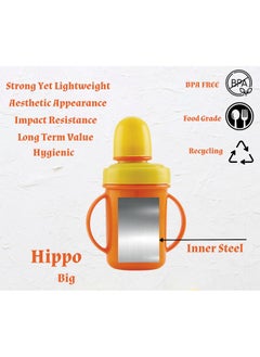 Nabhya Hippo Big 350 Ml Stainless Steel Plastic Spout Sipper Cup For Kids Age 3-36 Months (Orange)  - Image 2