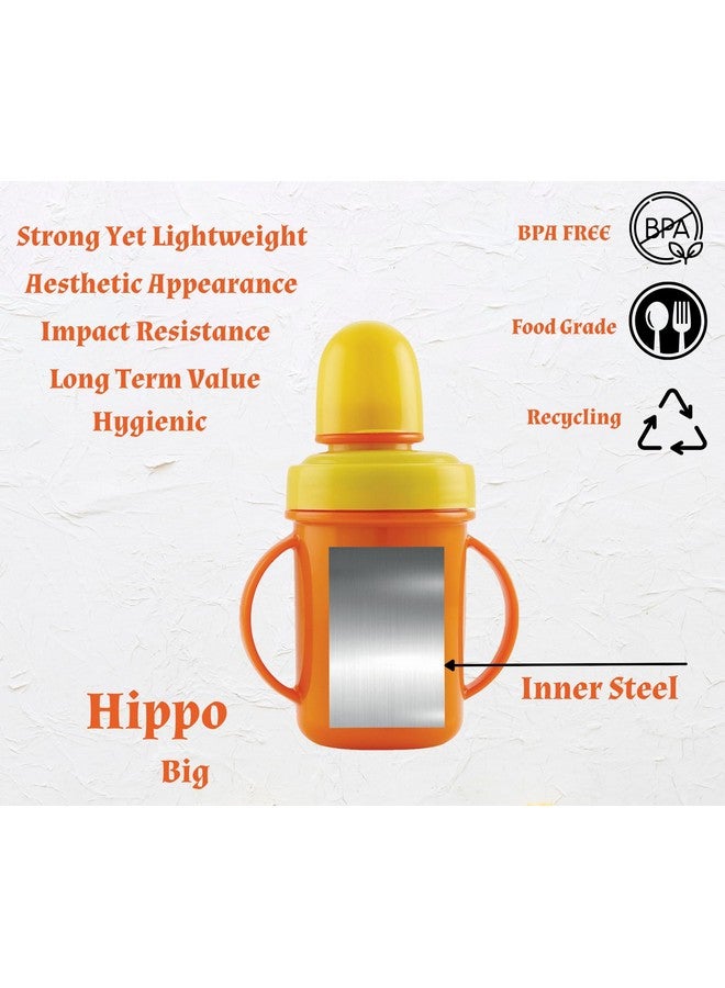 Nabhya Hippo Big 350 Ml Stainless Steel Plastic Spout Sipper Cup For Kids Age 3-36 Months (Orange) - Image 2
