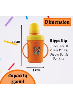 Nabhya Hippo Big 350 Ml Stainless Steel Plastic Spout Sipper Cup For Kids Age 3-36 Months (Orange)  - Image 5