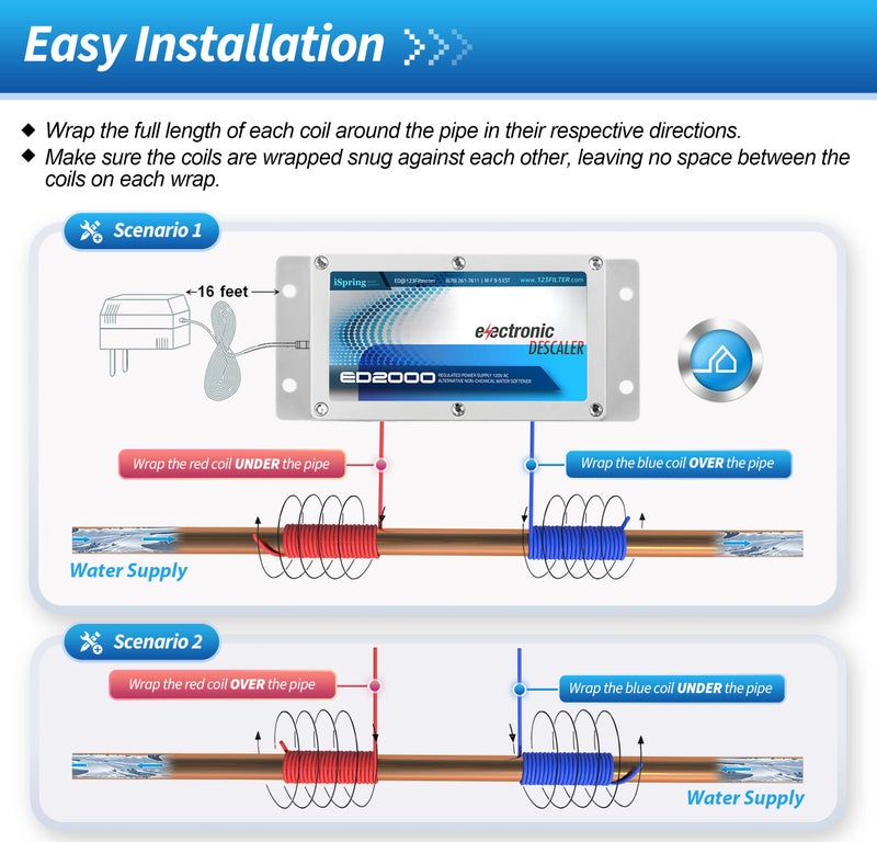 iSpring جهاز iSpring ED2000 لإزالة الترسبات من المياه لكامل المنزل، بديل إلكتروني خالي من الملح لمعالجة المياه العسرة، يقلل من الترسبات ويمنع تراكمها، مختلف عن أجهزة تليين المياه - Image 4