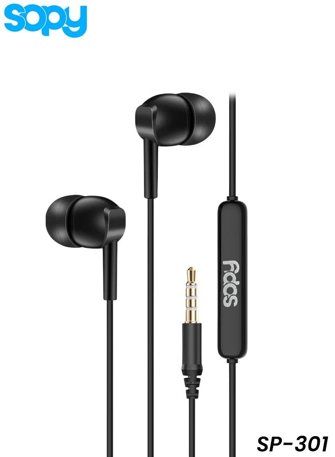 Sopy SP-301 Wired Earphones: Immerse Yourself in High-Fidelity Audio with 10mm Deep Bass Drivers, Ergonomic Semi-In-Ear Comfort, and a Clear HD Microphone for Professionals and Students Alike - Image 1