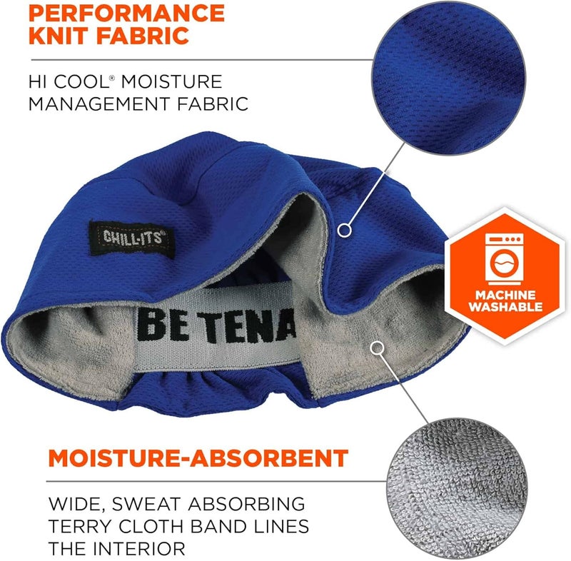Ergodyne Ergodyne Chill Its 6630 Skull Cap Lined with Terry Cloth Sweatband Sweat Wicking Blue - Image 2