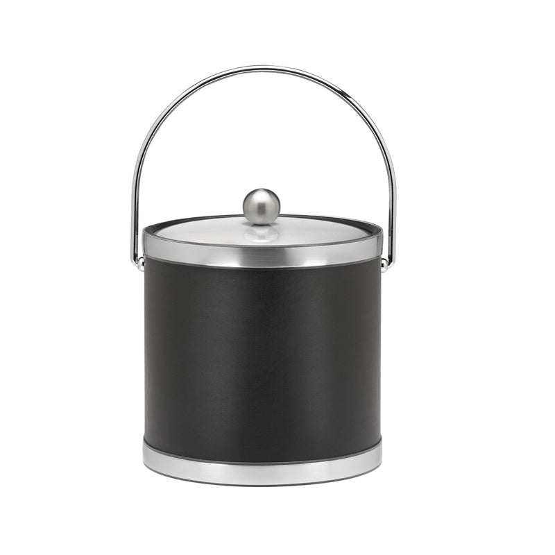 Kraftware Sophisticates Brushed Chrome Ice Bucket with Bale Handle and Metal Cover Black  3 Quart