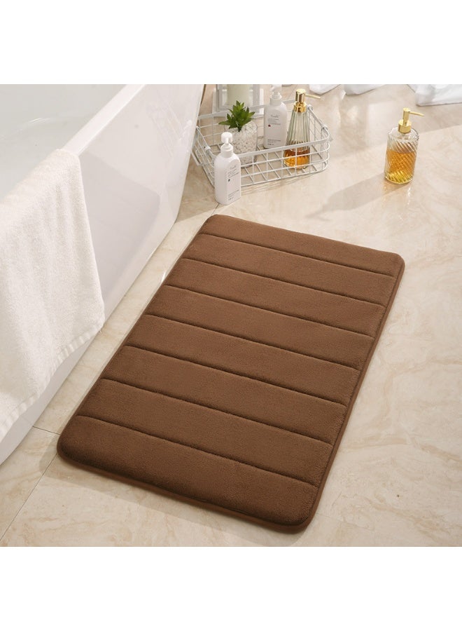 Coral Fleece Memory Foam Bath Mat, Striped Non-Slip Bathroom Floor Mat, 2 Pack - Image 1