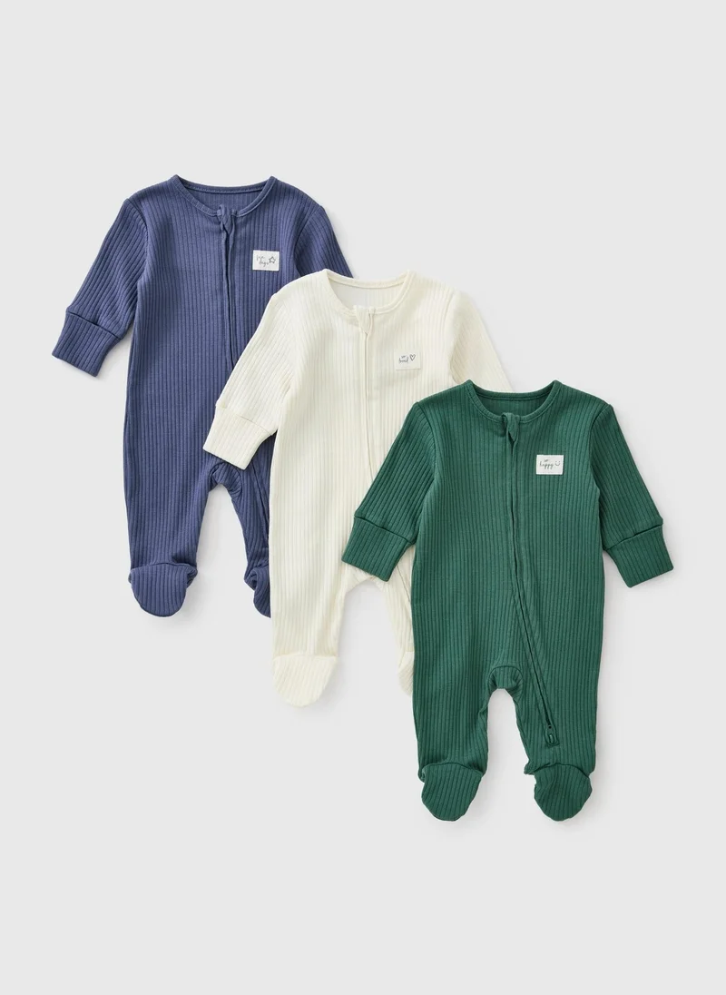Matalan 3 Pack Baby Ribbed Sleepsuits