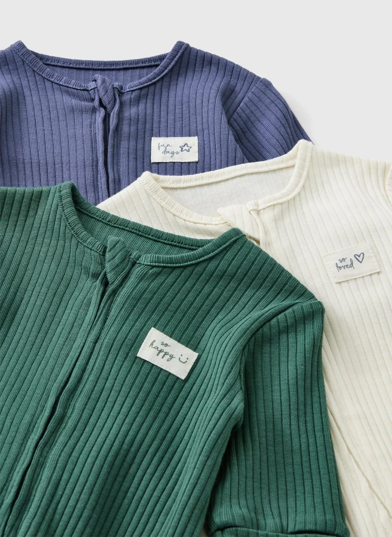 Matalan 3 Pack Baby Ribbed Sleepsuits