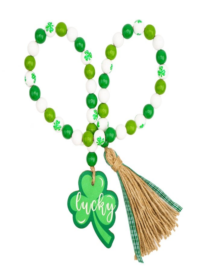 جيجاكرافت زينة عيد القديس باتريك من خرز خشبي من jijAcraft مع شرابة وقلادة على شكل نبتة البرسيم، خرز خشبي معلق ريفي لتزيين عيد القديس باتريك، ديكور صينية متعددة الطبقات، ديكور تغليف الهدايا، ديكور منزلي - Image 1