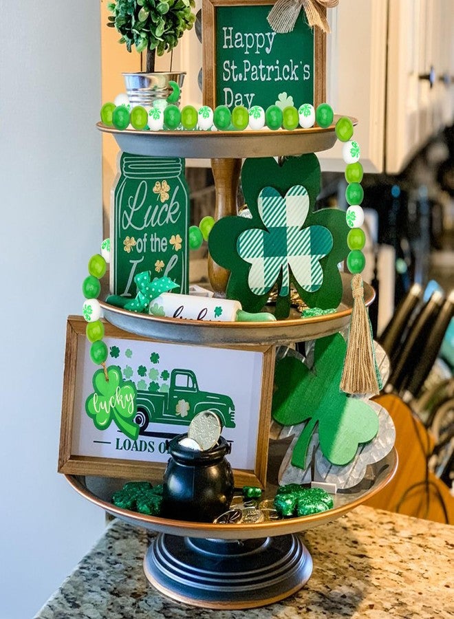 جيجاكرافت زينة عيد القديس باتريك من خرز خشبي من jijAcraft مع شرابة وقلادة على شكل نبتة البرسيم، خرز خشبي معلق ريفي لتزيين عيد القديس باتريك، ديكور صينية متعددة الطبقات، ديكور تغليف الهدايا، ديكور منزلي - Image 4