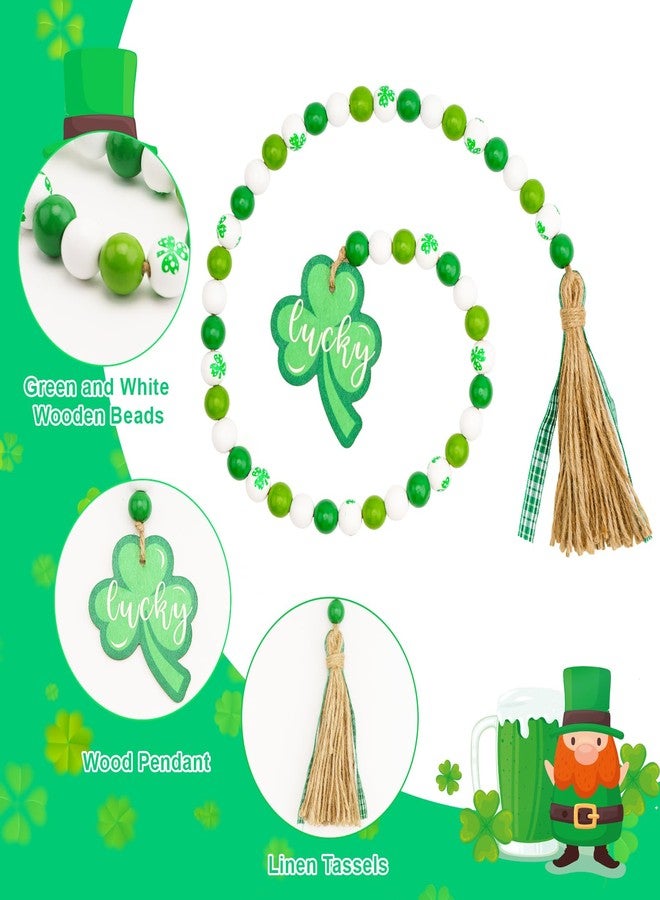 جيجاكرافت زينة عيد القديس باتريك من خرز خشبي من jijAcraft مع شرابة وقلادة على شكل نبتة البرسيم، خرز خشبي معلق ريفي لتزيين عيد القديس باتريك، ديكور صينية متعددة الطبقات، ديكور تغليف الهدايا، ديكور منزلي - Image 3