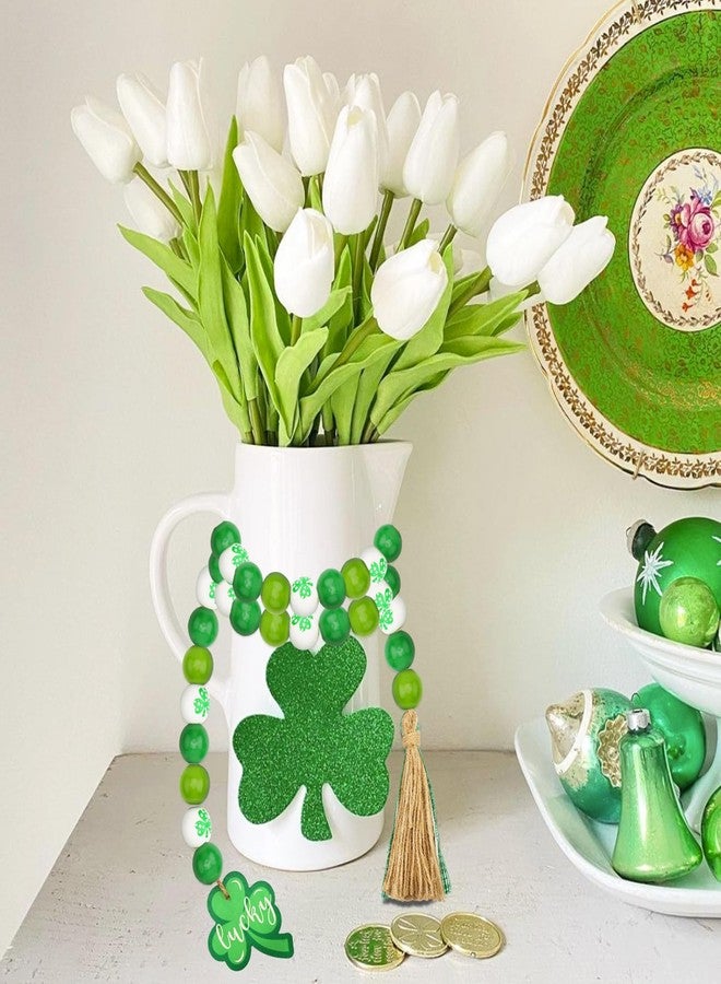 جيجاكرافت زينة عيد القديس باتريك من خرز خشبي من jijAcraft مع شرابة وقلادة على شكل نبتة البرسيم، خرز خشبي معلق ريفي لتزيين عيد القديس باتريك، ديكور صينية متعددة الطبقات، ديكور تغليف الهدايا، ديكور منزلي - Image 5