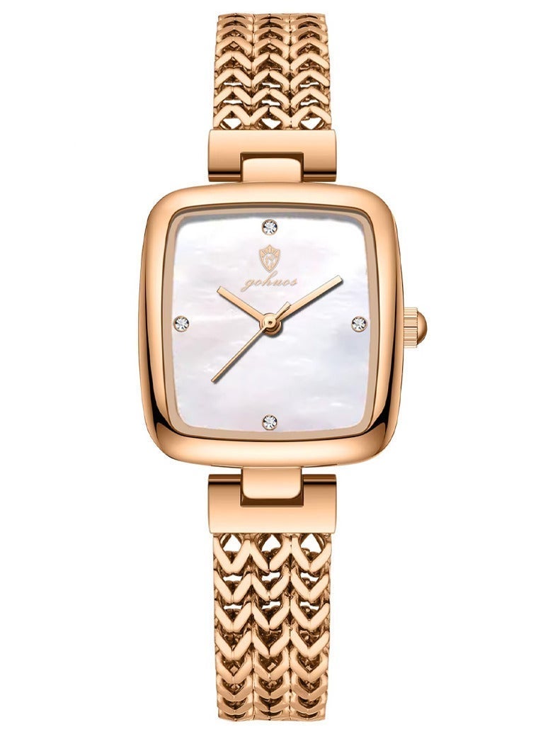 GOHUOS Women's Quartz Watch, Top Brand Luxury Fashion Stainless Steel Band Waterproof Analog Classic Wrist Watch - 28mm - Rose Golden/White - Mother or Girlfriend Gift & Eid Ramadan Gifts - Image 2