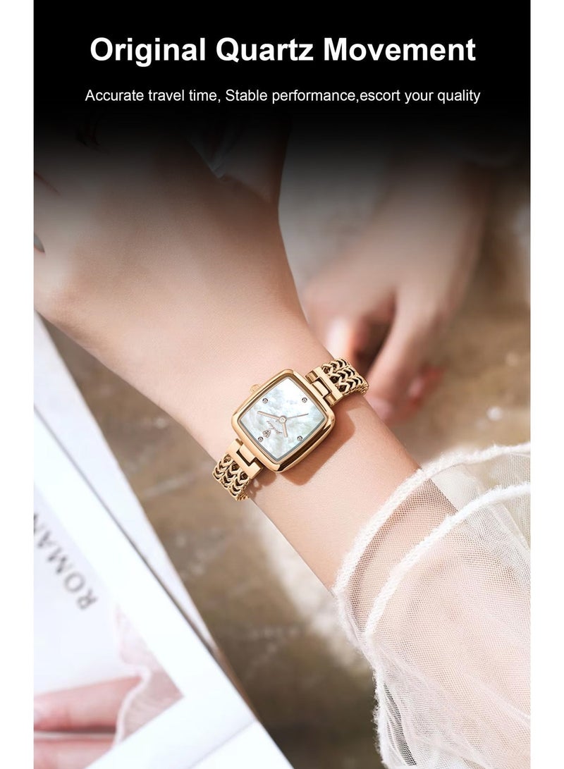 GOHUOS Women's Quartz Watch, Top Brand Luxury Fashion Stainless Steel Band Waterproof Analog Classic Wrist Watch - 28mm - Rose Golden/White - Mother or Girlfriend Gift & Eid Ramadan Gifts - Image 4