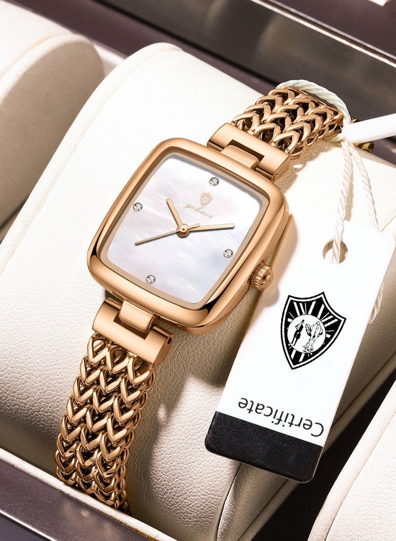GOHUOS Women's Quartz Watch, Top Brand Luxury Fashion Stainless Steel Band Waterproof Analog Classic Wrist Watch - 28mm - Rose Golden/White - Mother or Girlfriend Gift & Eid Ramadan Gifts - Image 1